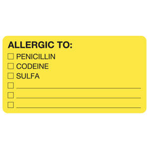 3-1/4"W x 1-3/4'H Fluorescent Chartreuse Allergy Labels "AllergicTo: Penicillin/Sulfa" (250/Roll) - MAP1550