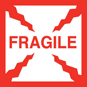 4"H x 4"W White "Fragile" Shipping Labels (500/Roll) - 43577