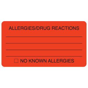3-1/4"W x 1-3/4"H Fluorescent Red Allergy Labels "Allergies/Drug Reaction" (250/Roll) - MAP3230