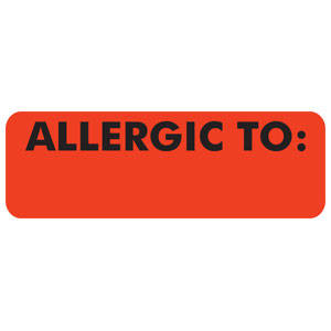3"W x 1"H Fluorescent Red Allergy Labels "Allergic To:" (250/Roll) - MAP3240