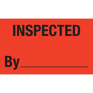 3" H x 5" W Fluorescent Red "Inspected By___" Quality/Production Label (500/Roll) - 43543