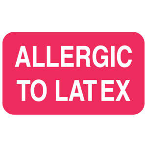 1-1/2"W x 7/8"H Fluorescent Red Allergy Labels "Allergic To Latex" (250/Roll) - MAP6260