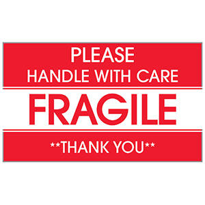 3" H x 5" W Fluorescent Red "Please Handle With Care/Fragile/Thank You" Shipping Labels (500/Roll) - 43574