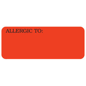 2-1/4"W x 7/8"H Fluorescent Red Allergy Labels "Allergic To:" (420/Roll) - UL808