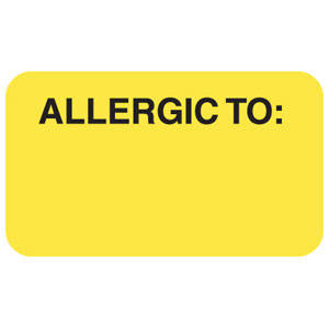 1-1/2"W x 7/8"H Fluorescent Chartreuse Allergy Labels "Allergic To:" (250/Roll) - MAP4910