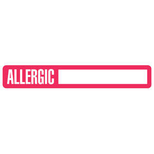 6-1/2"W x 1"H White & Red Allergy Labels "Allergic" (100/Roll) - MAP167