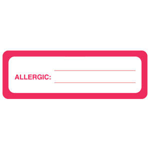 3"W x 1"H White & Red Allergy Labels "Allergic" (250/Roll) - MAP3360