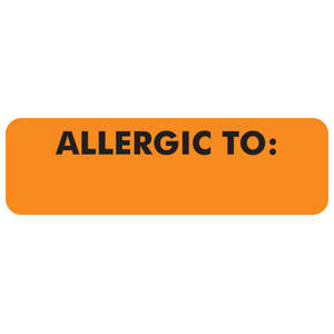 2-1/2"W x 3/4"H Fluorescent Orange Allergy Labels "Allergic To" (300/Roll) - MAP496