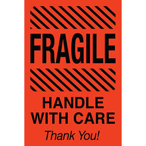 4"H x 6"W Fluorescent Red "Fragile Handle With Care Thank You!" Shipping Labels (500/Roll) - 43575