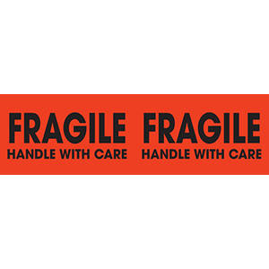 3"H x 10"W Fluorescent Red "Fragile Handle With Care" Shipping Labels (250/Roll) - 43578