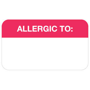 1-1/2"Wx7/8"H White & Red Allergy Labels "Allergic To:" (250/Roll) - MAP1000