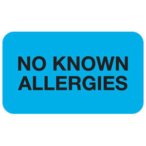 1-1/2"Wx7/8" Light Blue Allergy Labels "No Known Allergies" (250/Roll) - MAP1510