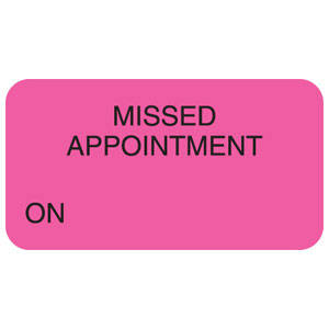 1-1/2"W x 7/8"H Fluorescent Pink Billing/Collection Labels "Missed Appointment On" (250/Roll) - MAP2370