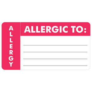 3-1/4"W x 1-3/4"H White & Red Allergy Labels "Allergy/ Allergic To:" (250/Roll) - MAP3300