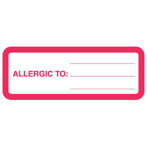3"W x 1-1/8"H White & Red Allergy Labels "Allergic To:" (320/Roll) - UL702