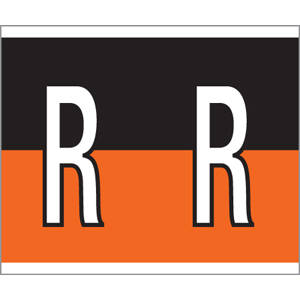 1-1/2" H x 1-1/4" W  Black/Orange Kardex PSF-147 Compatible 1-1/4" Alpha Labels 'R' (500/Roll) - 147-R