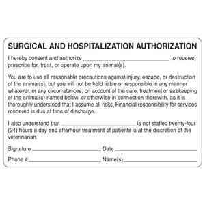 4"W x 2-5/8"H White "Surgical And Hospitalization Authorization, ect." (240/Roll) - V-AN435