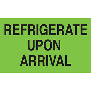 3" H x 5" W Fluorescent Green "Refrigerate Upon Arrival" Climate Label (500/Roll) - 43501