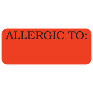 1-7/8"W x 3/4"H Fluorescent Red Allergy Labels "Allergic To:" (500/Roll) - SS16