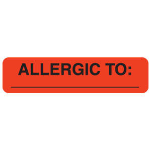 1-1/4"W x 5/16"H Fluorescent Red Allergy Labels "Allergic To:" (500/Roll) - UL439