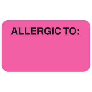 1-1/2"W x 7/8"H Fluorescent Pink Allergy Labels "Allergic To:" (250/Roll) - MAP3350