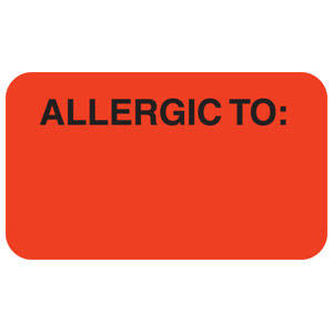 1-1/2"W x 7/8"H Fluorescent Red Allergy Labels "Allergic To:" (250/Roll) MAP3390