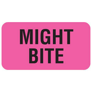 1-5/8"W x 7/8"H Fluorescent Pink "Might Bite" (560/Roll) - V-AN156