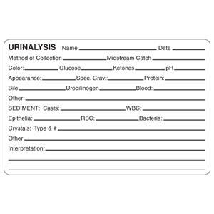 4"W x 2-5/8"H 2 White "URINALYSIS NAME___ DATE___ METHOD OF COLLECTION, Ect." (240/Roll) - V-AN436