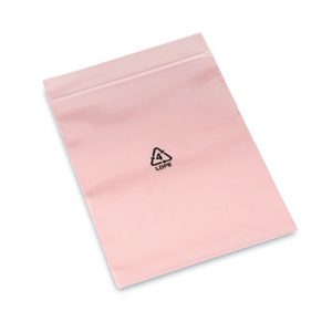 6" x 8" Anti-Static Zipper Poly Bag Printed with Recycle Symbol - Pink Tinted (4 mil) (1000 per carton)
