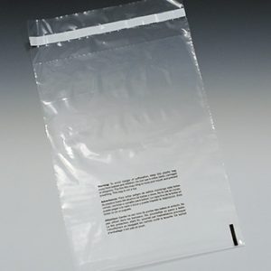 12" x 16" Permanent Adhesive Poly Bag with 1/4" Vent Hole & 3" Lip and Suffocation Warning Message (2 mil) (1000 per carton)
