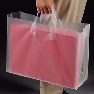 12-1/2" x 6-1/4" x 15-1/2" High Density Poly Tote Bag with Handles + 3-1/4" Bottom Gusset - Frosted (3 mil) (250 per carton)