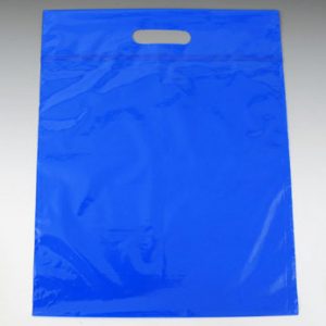 16" x 19" Poly Tote Bag with Die-Cut Handle + 3" Bottom Gusset - Blue (2 mil) (500 per carton)